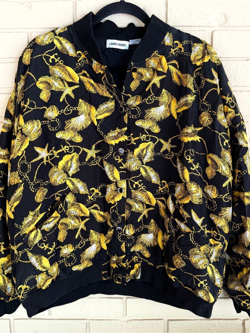 Vintage 80s 100% Silk Bomber Jacket Women Sz 22 W Nautical Shell Coastal Grandma